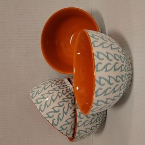Set of 4 Gorgeous Ankara Turquoise and Orange Bowls